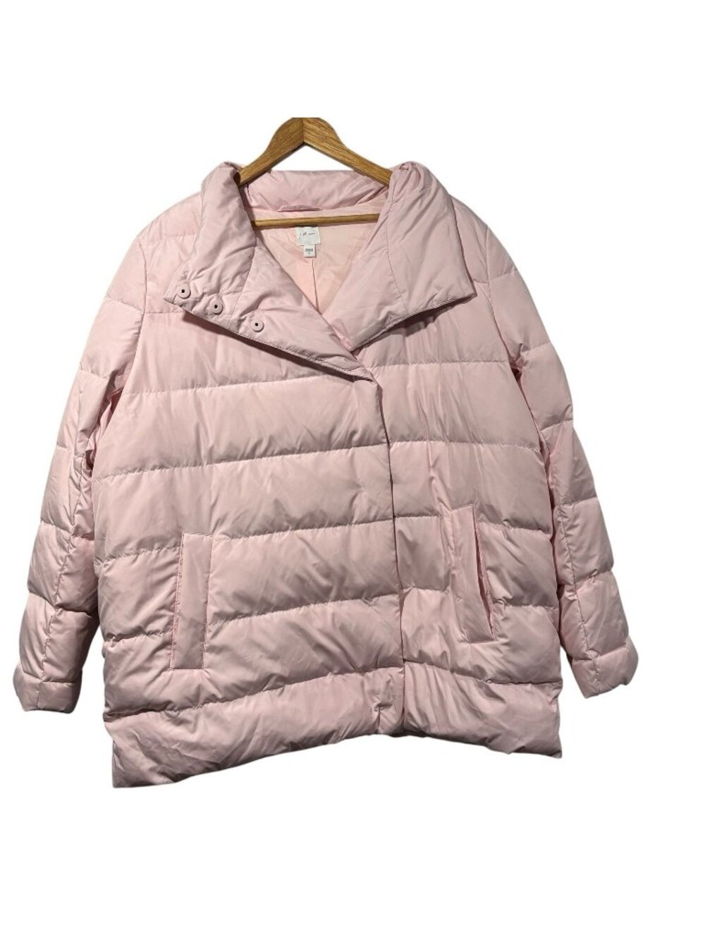 J.Jill Down Filled Puffer Coat Pastel Pink Asymmetic Snap Sz XL Outdoors